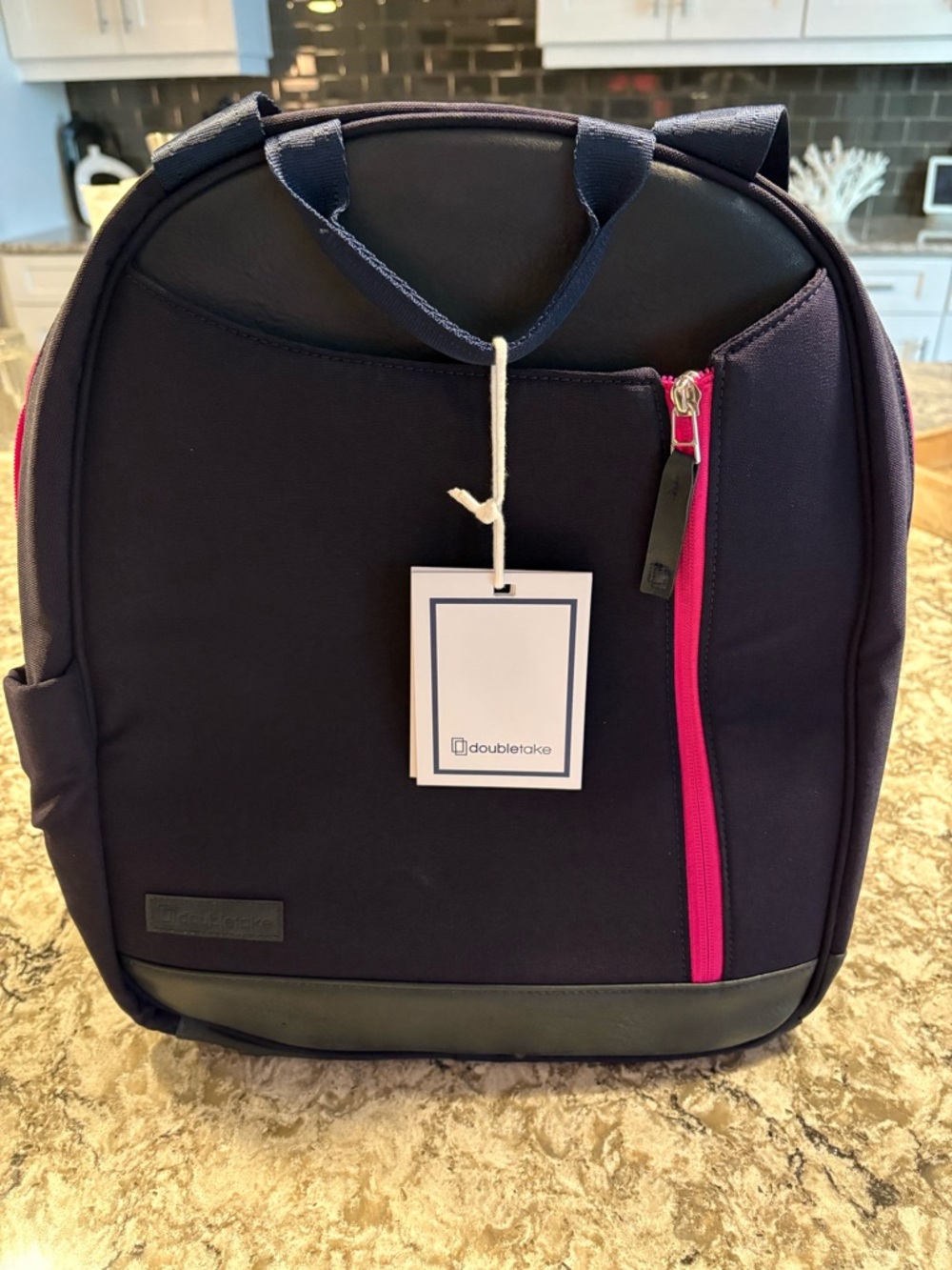 Navy Pickleball Backpack with Pink Zip Accent